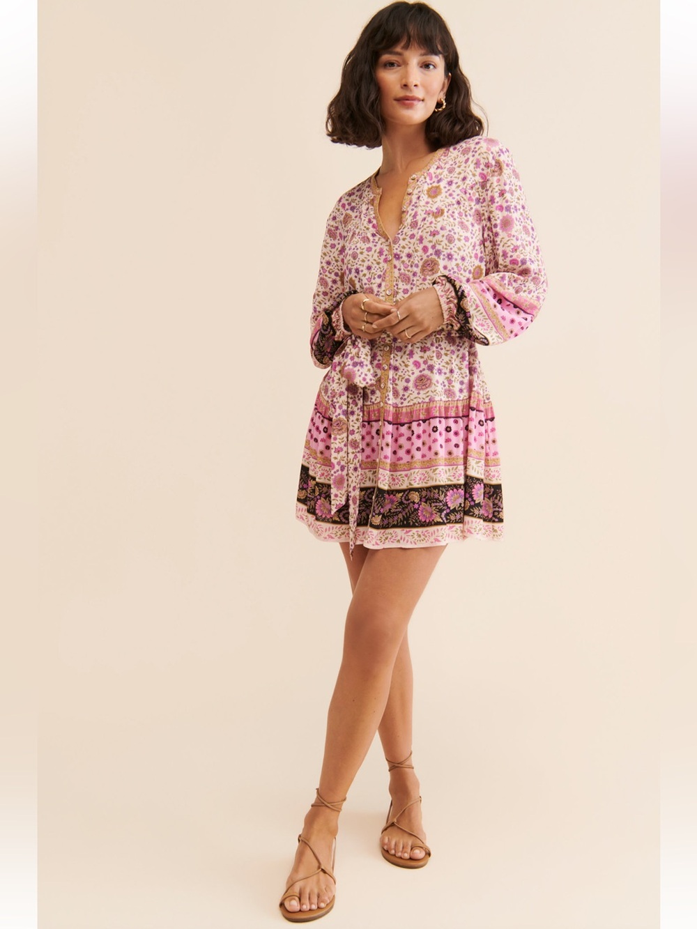 Spell The Gypsy Lady Untamed Pink and White Floral Mini Dress Size S - Picture 2 of 4